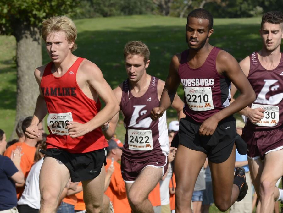 Junior Nathan Rock pacing himself at the Roy Griak Invite last Saturday, Sept. 27. Rock placed 15th at the meet.