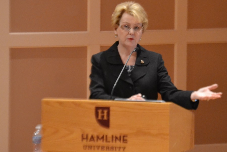 President Linda Hansons final spring annual address at Sundin Music Hall on March 10, 2015.