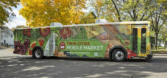 The retired Metro Transit bus has been converted into a grocery store on wheels for those who dont have access to fresh produce and healthy foods. 