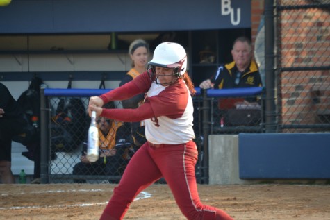Junior Amanda Orrell at bat for the Pipers on May 1, 2015.