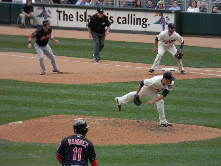 Caleb Thielbar on the mound pitching for the Minnesota Twins on April 18, 2015.