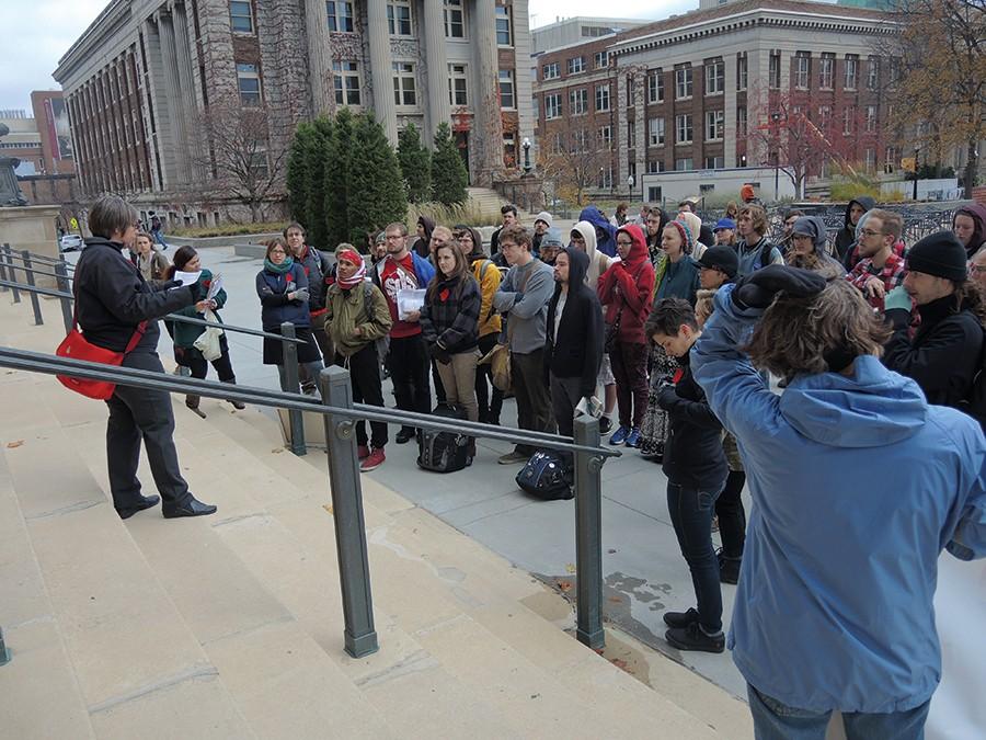 Students gather outside Northop Auditorium Nov. 12 to protest rising tuition costs. 