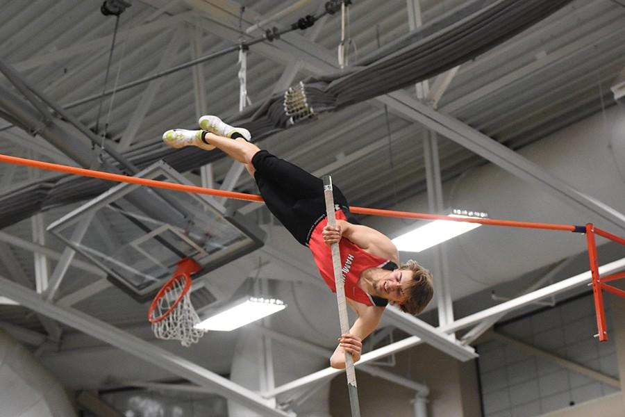 Senior Joseph Matheson places fourth in the pole vault at the MIAC Indoor Championships on March 4.