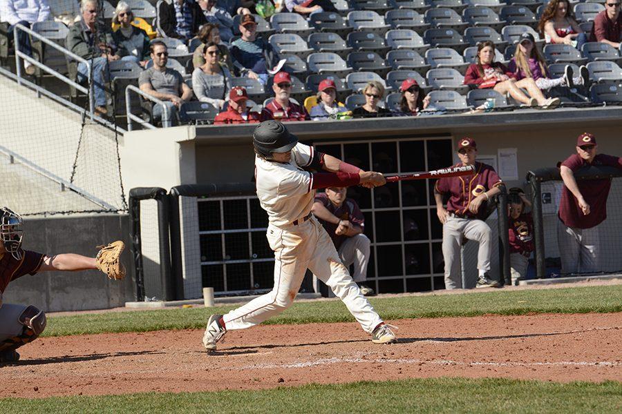 Senior shortstop and former third baseman Tyler Summers at bat in a game earlier this season.