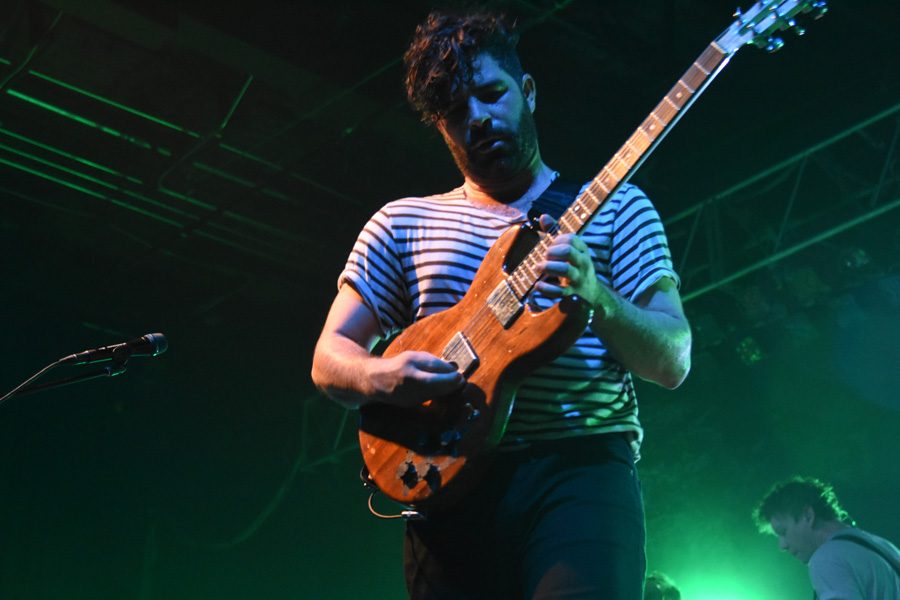 Foals frontman Yannis Philippakis performing to the crowd at Myth Live Event Center on Thursday, May 5.