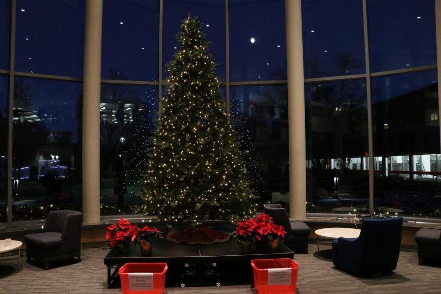 The annual Tree Lighting was held in the Anderson Forum for the first time.