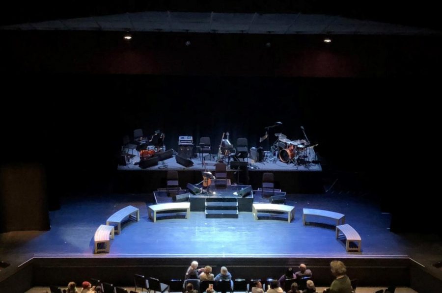 The stage of the O’Shaughnessy theatre at St. Catherine University, set for Parable of the Sower: The Concert Version.
