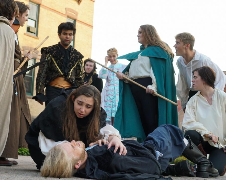 Sophomore Bridget Benson (Robin Hood) and junior Ian Olson (Will Scarlett) star in Meraki Theatre Company's production of 