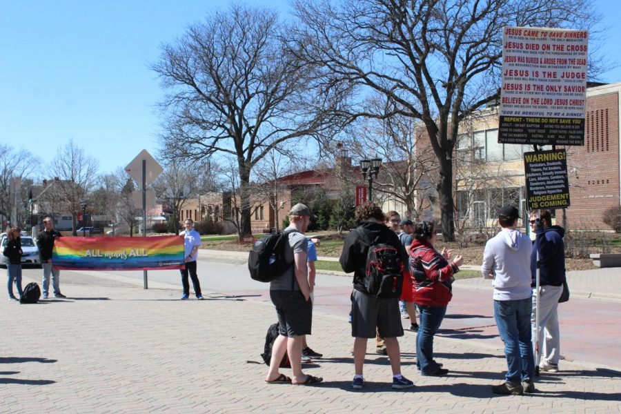 When fundamentalist protestors visited campus on April 19, 2019, Hamline students responded with a counter-protest promoting a different message: “All means all.”