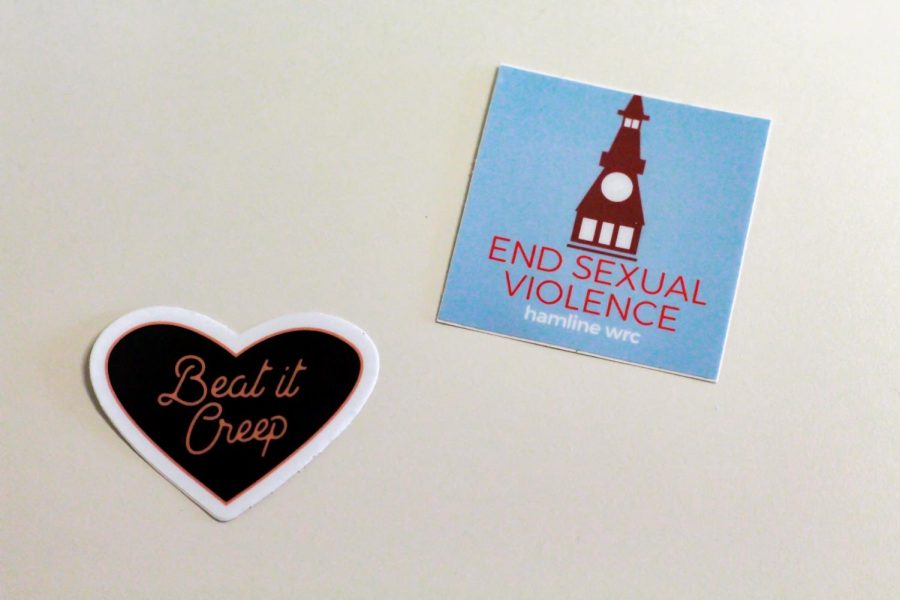 Ali Kimball
Stickers from the WRC can be found stuck around campus, helping spread awareness to
end sexual violence.
