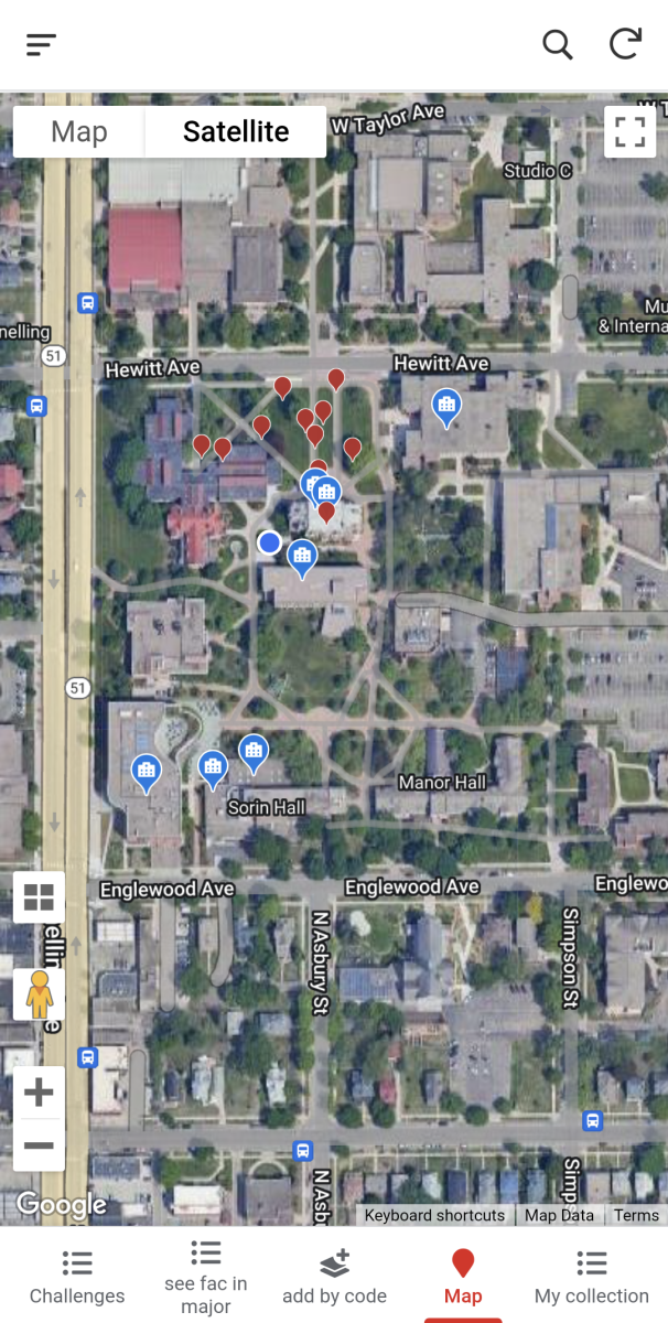 The main page of Hamline GO! on a mobile device shows a
map of campus from an aerial view.