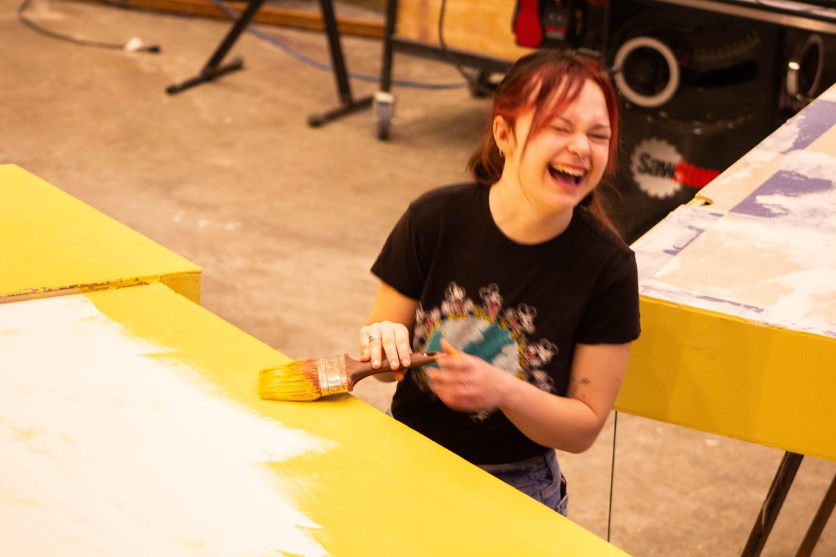 First-year Allie Kretsch worked in the Hamline Theater Scene Shop behind the scenes of The Revolutionists