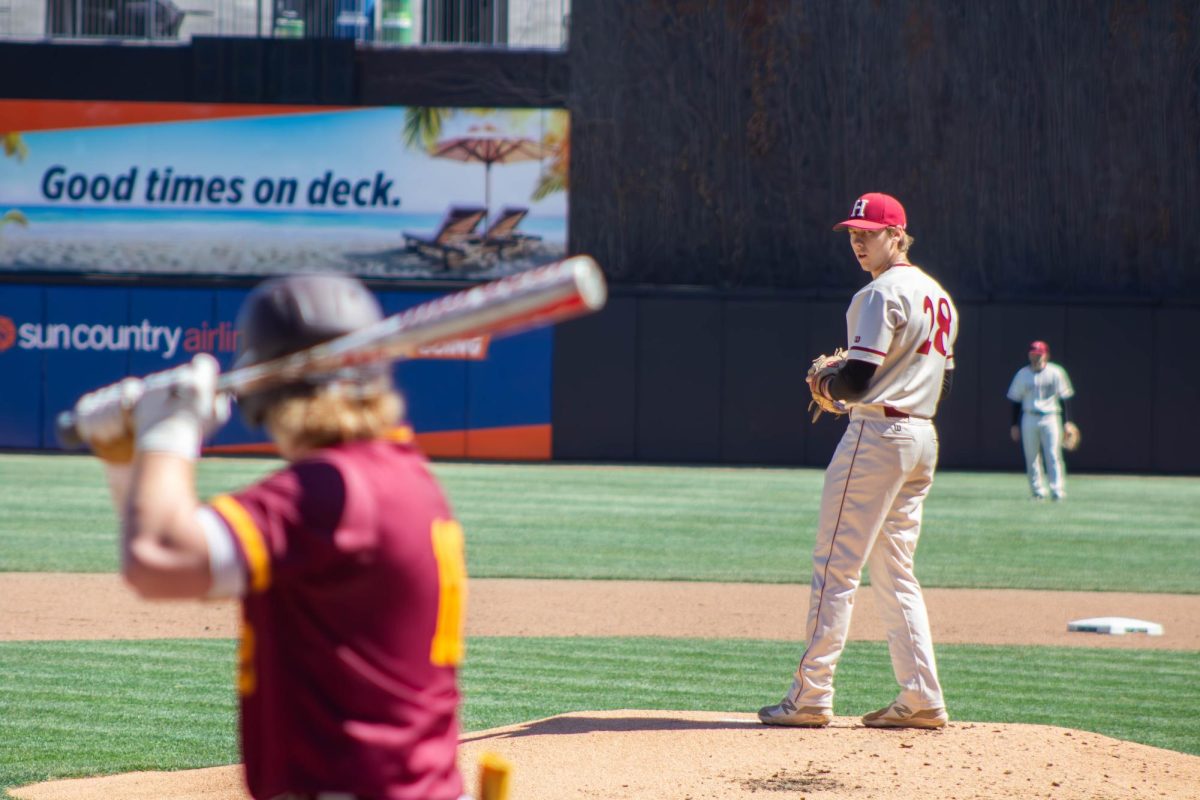 Junior pitcher Connor Mestemacher prepares to deliver a pitch to a Cobber batter last Saturday