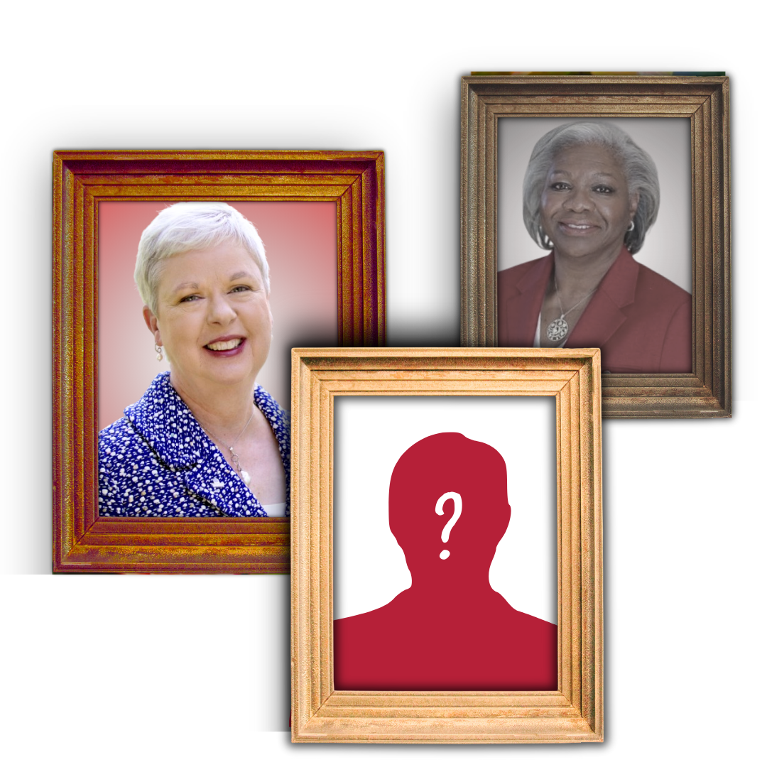 Graphic of current acting president Murray, former president Miller, and future president.