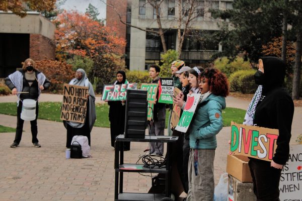 On Thursday, Nov. 14, students held a protest outside of Old Main regarding the ongoing conflict in Gaza, the recent election results and other national and international issues.